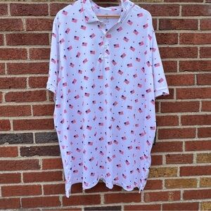 Caddy Cart Mens 2XLT White Golf Polo American Flag Stars UPF 50 Short Sleeve